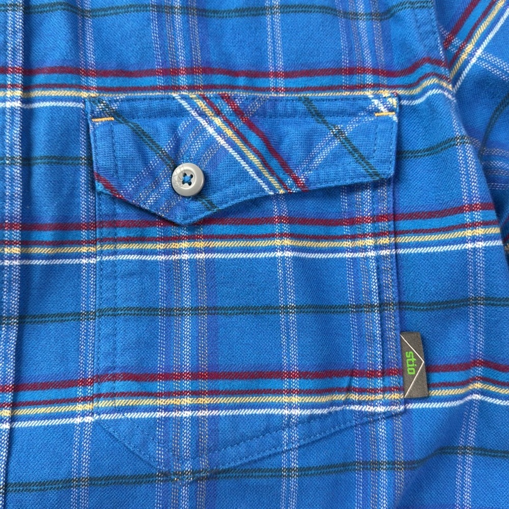 Stio Junction Midweight Flannel Shirt Plaid Small Organic Cotton Blue - Picture 9 of 12